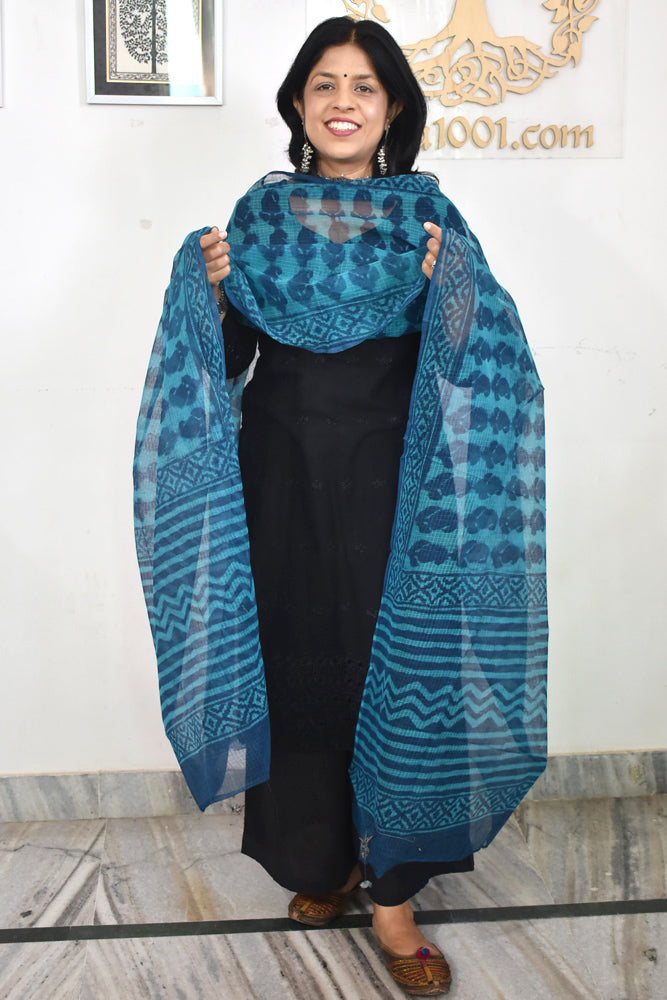 Hand Block Printed Kota Doria Cotton Dupatta