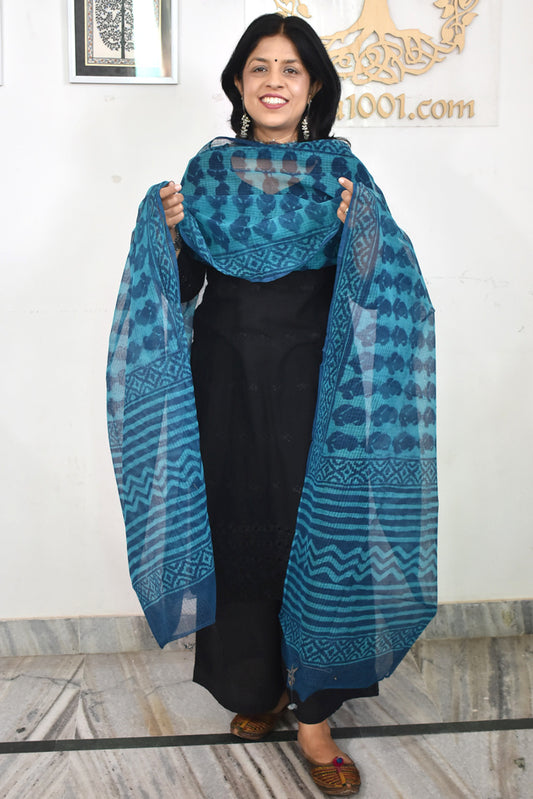 Hand Block Printed Kota Doria Cotton Dupatta