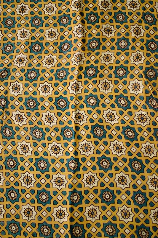 Beautiful Modal Silk Ajrakh Hand Block Print Fabric - 2.5 mtrs cut