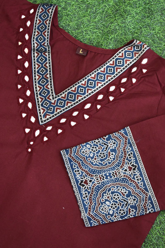 Beautiful Cotton Kurta with Ajrakh patch Kutch mirror work size - 40-46