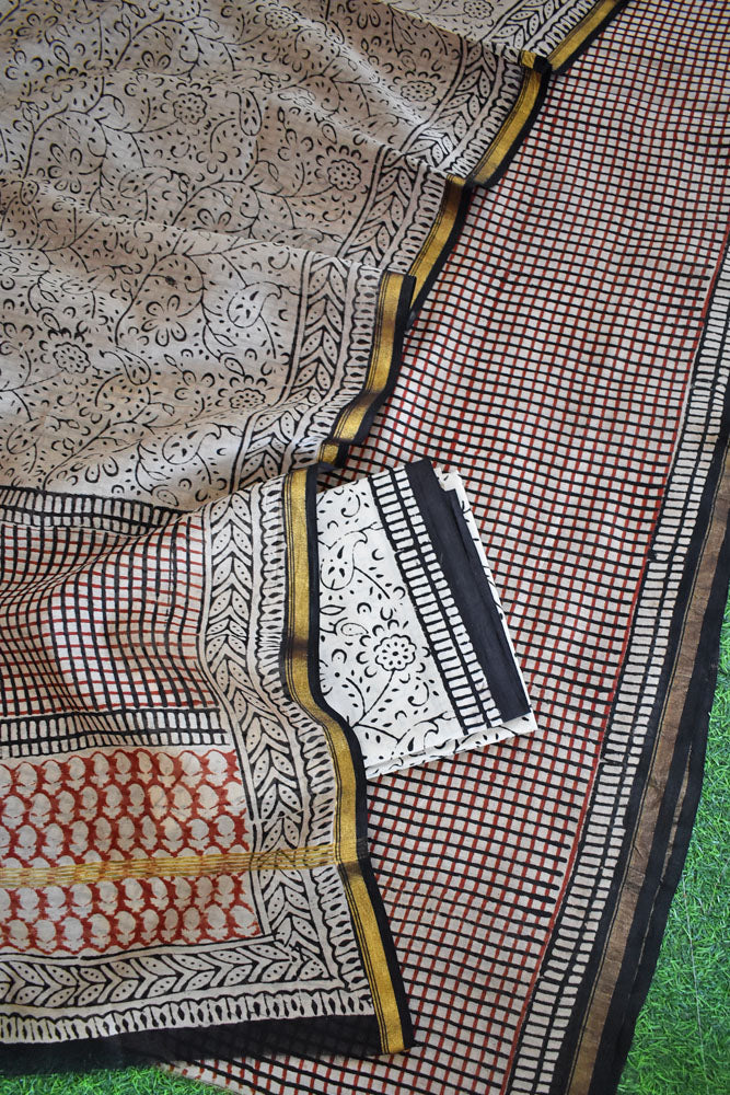 Beautiful Hand Block Printed Chanderi unstitched suit fabric