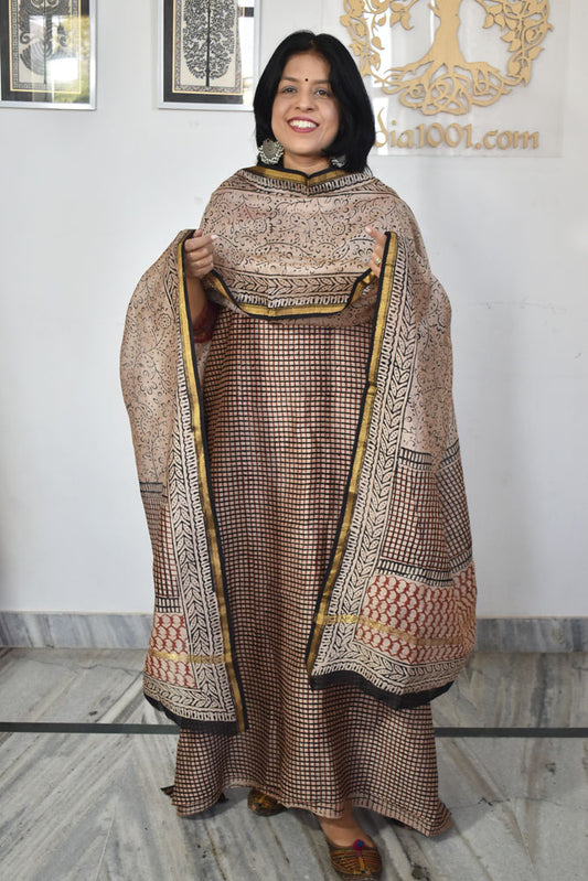 Beautiful Hand Block Printed Chanderi unstitched suit fabric