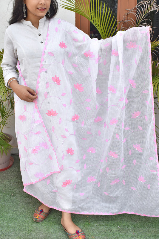 Handcrafted Phool Patti Applique work Kota cotton dupatta