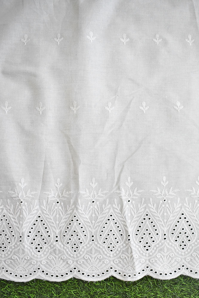 Beautiful cotton ( bottom) fabric with schiffli work & embroidery - 2.5 mtrs - color White - dyeable