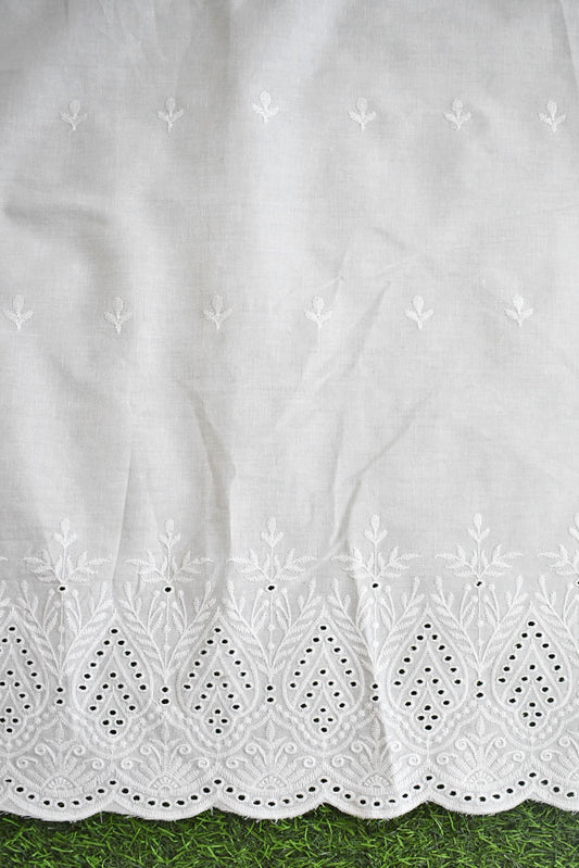 Beautiful cotton ( bottom) fabric with schiffli work & embroidery - 2.5 mtrs - color White - dyeable