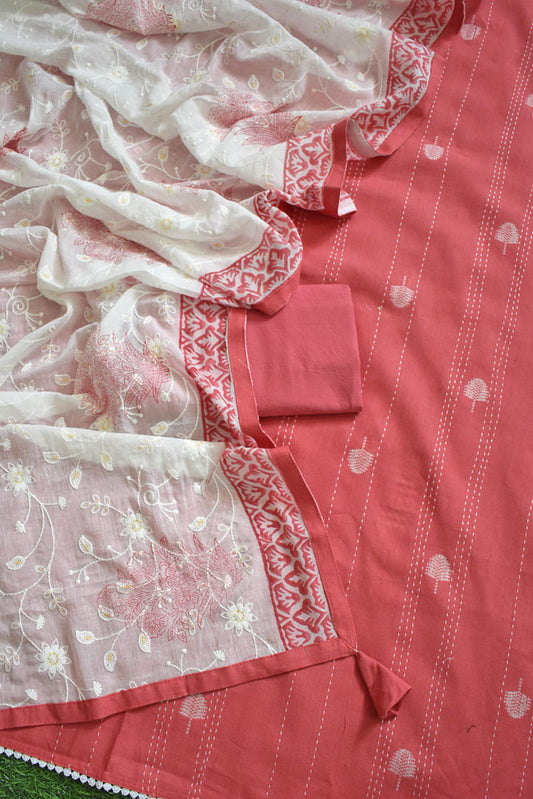 Beautiful Woven Cotton kurta with Embroidery & Block Printed Soft Cotton dupatta