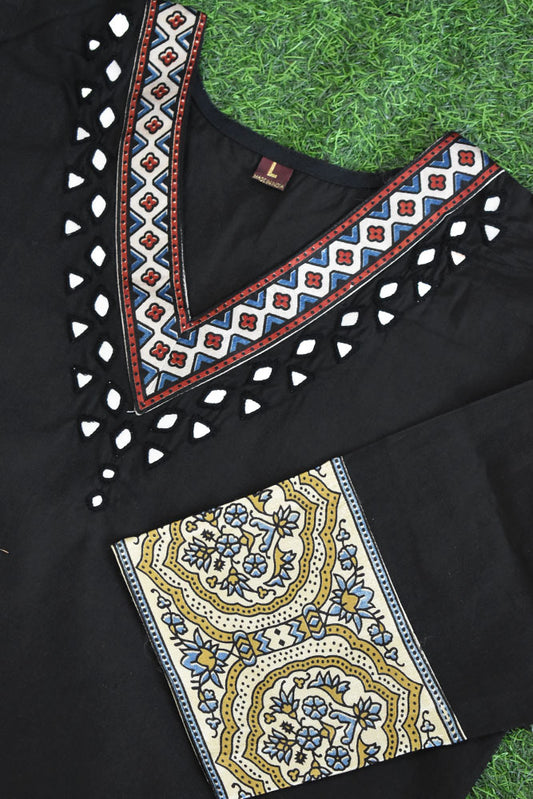 Beautiful Cotton Kurta with Ajrakh patch Kutch mirror work size - 40-46