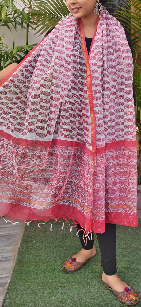 Hand Block Printed Kota Cotton Dupatta