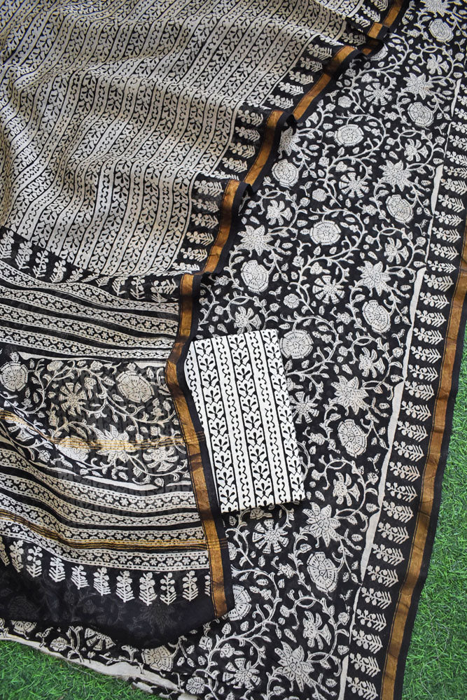 Beautiful Hand Block Printed Chanderi unstitched suit fabric