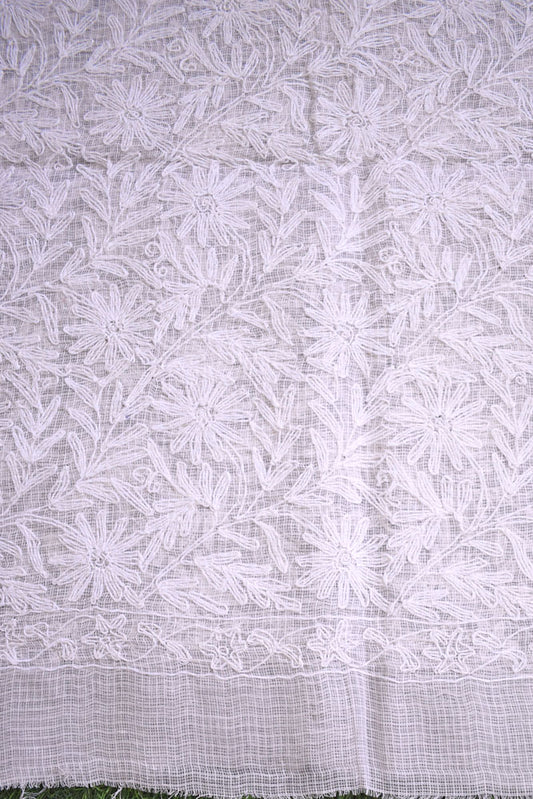 Hand Embroidered Chikankari Tepchi work Kota Doria fabric - (2.8 mtrs )