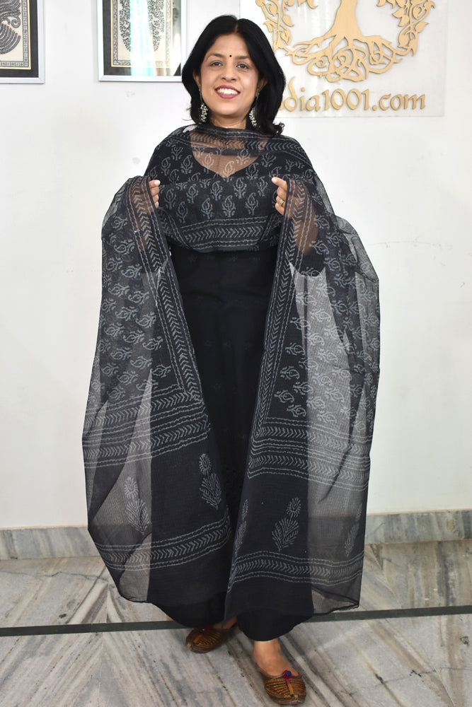 Hand Block Printed Kota Doria Cotton Dupatta