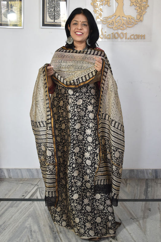 Beautiful Hand Block Printed Chanderi unstitched suit fabric