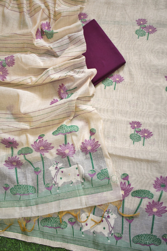 Beautiful  Banarasi Chanderi cotton silk unstitched suit fabric with Woven Pichwai motifs