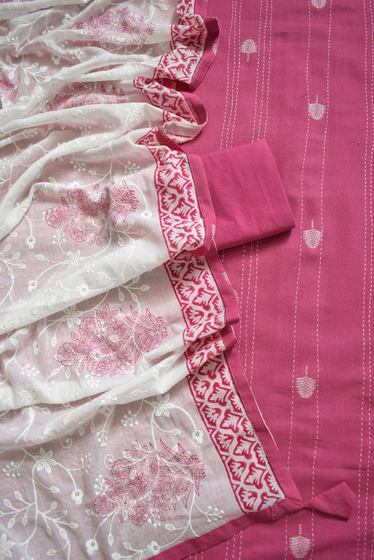 Beautiful Woven Cotton kurta with Embroidery & Block Printed Soft Cotton dupatta