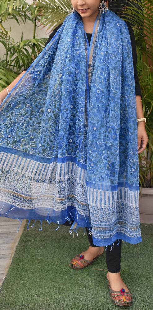 Hand Block Printed Kota Cotton Dupatta