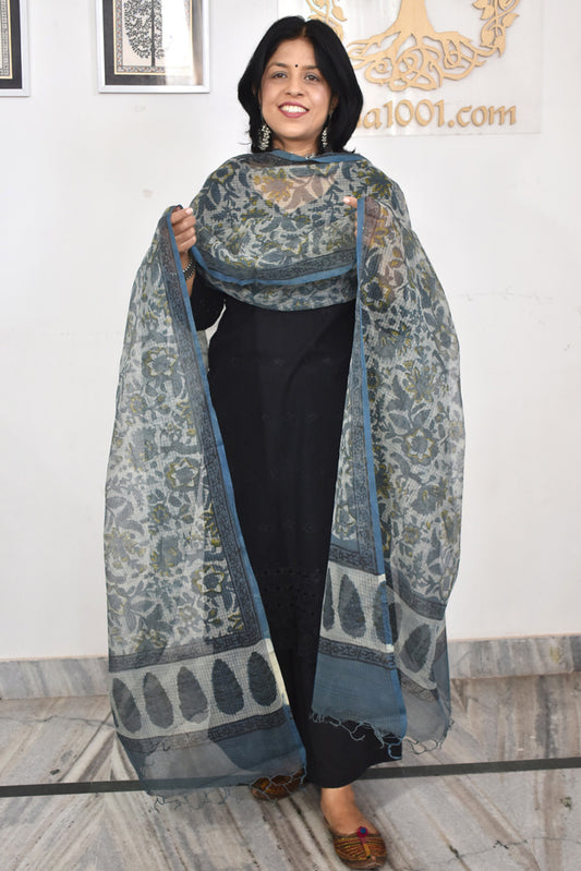 Hand Block Printed Kota Doria Cotton Dupatta