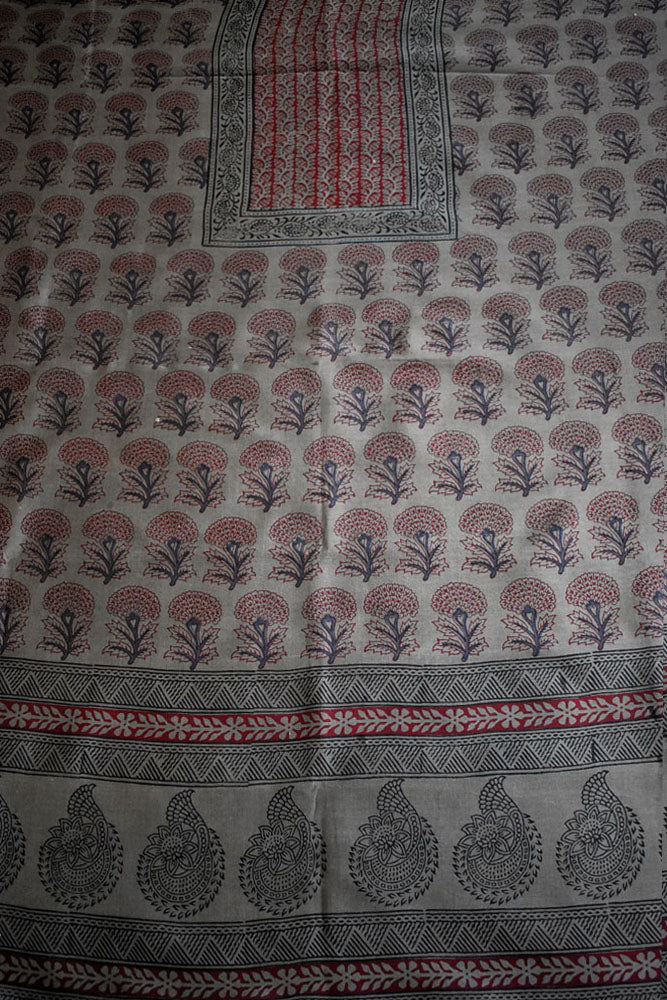 Handwoven Maheshwari kurta fabric with Bagh Hand block print