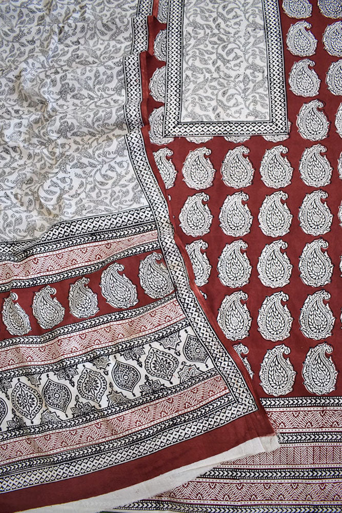 Bagh Hand Block Printed unstitched 3 pc Cotton suit fabric with Placement block print from MP