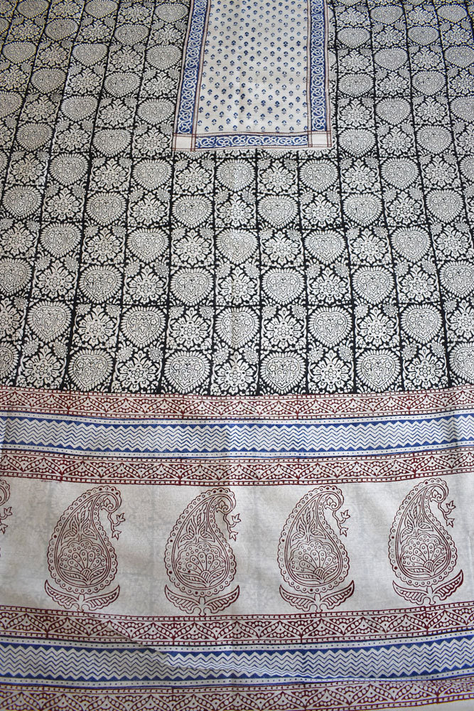 Handwoven Maheshwari kurta fabric with Bagh Hand block print