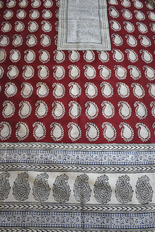 Handwoven Maheshwari kurta fabric with Bagh Hand block print