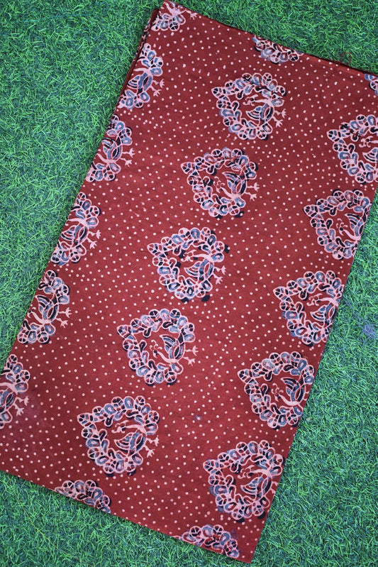 Ajrakh Hand Block Printed Cotton Fabric - 2.5 & 3 mtr option