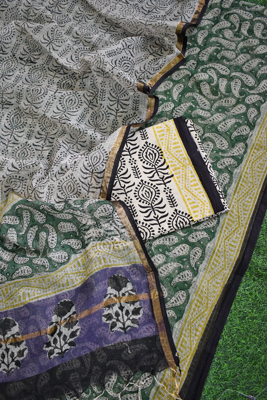 Beautiful Kota Doria cotton suit with Bagru Block print