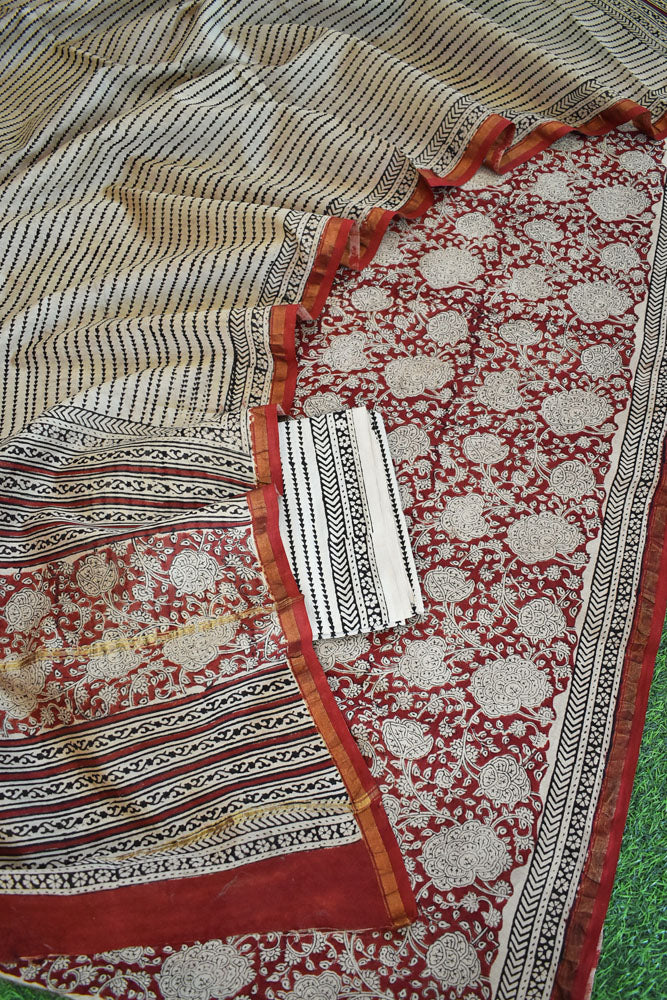 Beautiful Hand Block Printed Chanderi unstitched suit fabric