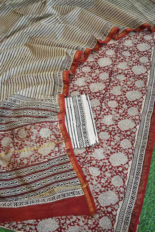 Beautiful Hand Block Printed Chanderi unstitched suit fabric