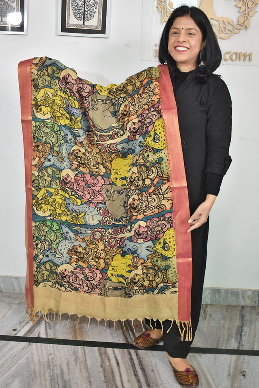 Beautiful Bangalore Cotton Silk Hand Painted Kalamkari Dupatta