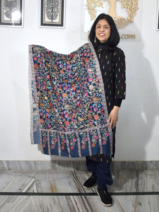 Beautiful Kalamkari Kashmiri shawl / stole with Aari Work