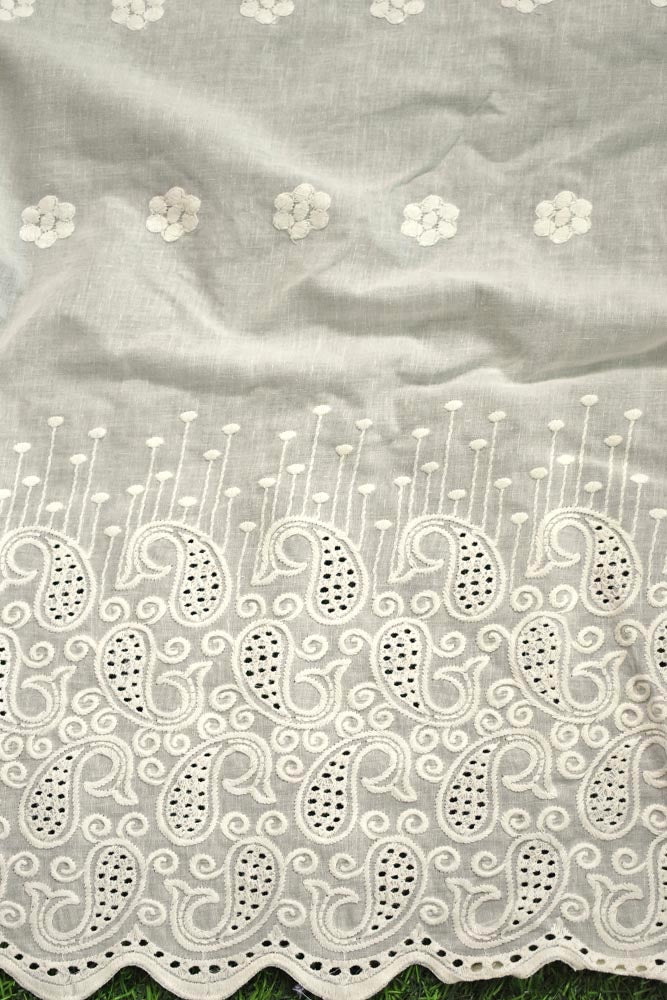 Beautiful cotton ( bottom) fabric with schiffli work & embroidery - 2.5 mtrs - color Dark Cream - dyeable (Copy)