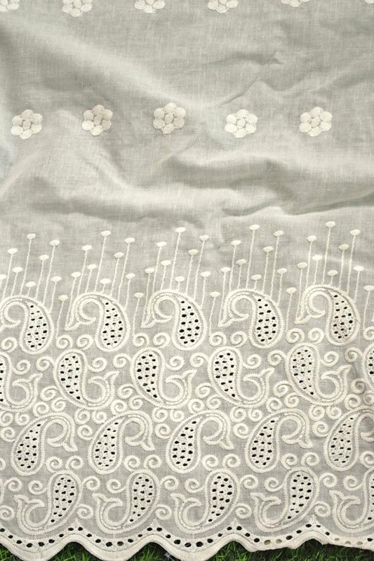 Beautiful cotton ( bottom) fabric with schiffli work & embroidery - 2.5 mtrs - color Dark Cream - dyeable (Copy)