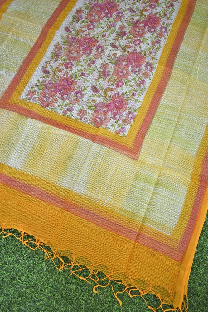 Hand Block Printed & Brush painted  Kota Doria Cotton Dupatta