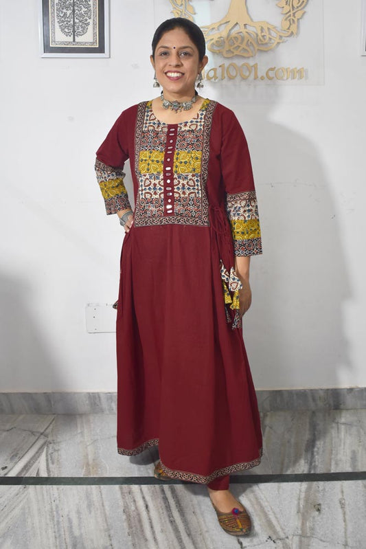 Beautiful Long Cotton Kurta & pant set with side pleats   40, 42, 44, 46 - 2 pc set