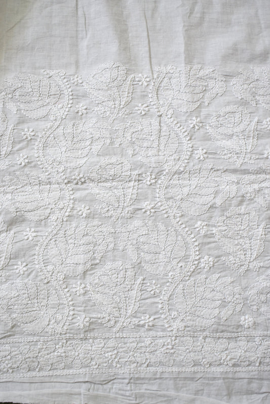 cotton fabric with Hand Chikankari  ( for bottom ) - 2.5 mtrs - color Milky White