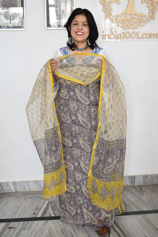 Beautiful Kota Doria cotton suit with Block print