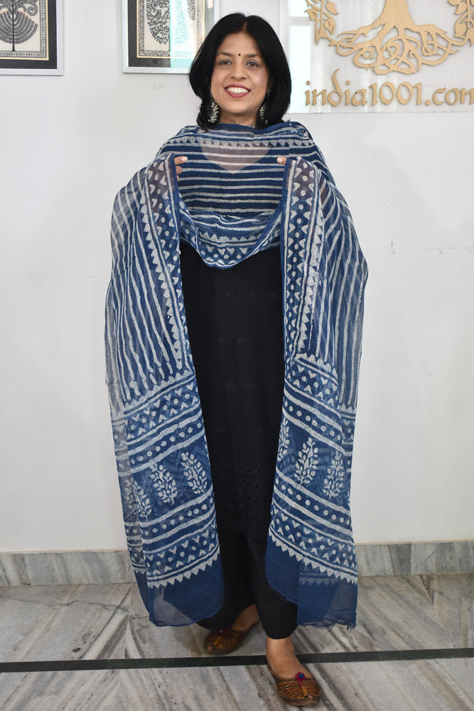 Hand Block Printed Kota Doria Cotton Dupatta