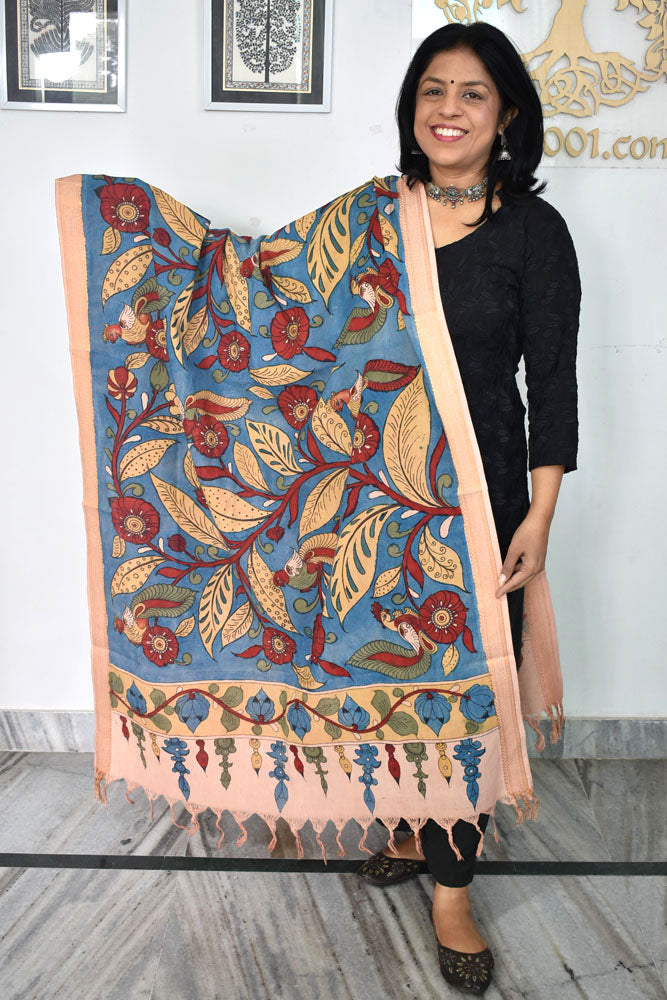 Beautiful Mangalgiri Cotton Pen Kalamkari Dupatta