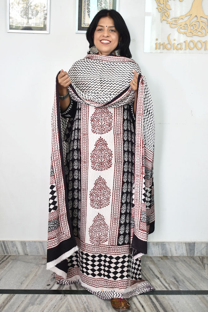 Bagh Hand Block Printed unstitched 3 pc Modal silk suit fabric from MP