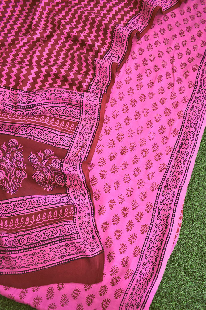 Bagh Hand Block Printed unstitched 3 pc Modal silk suit fabric from MP