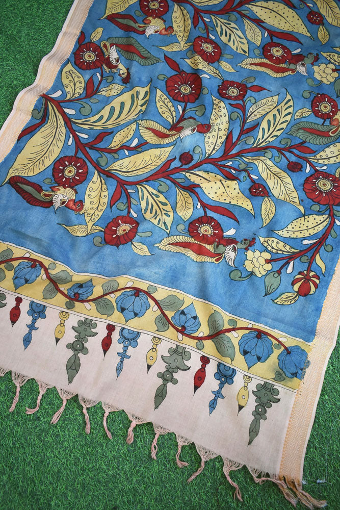 Beautiful Mangalgiri Cotton Pen Kalamkari Dupatta