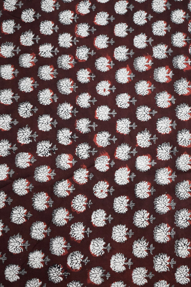 Beautiful Natural Jahota Hand Block Printed Pure Cotton  Fabric ( 2.5 mtrs cut)