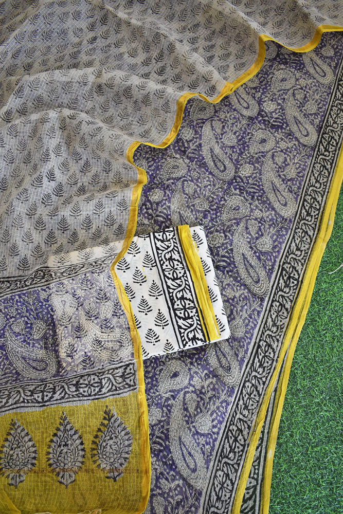 Beautiful Kota Doria cotton suit with Block print