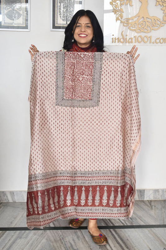 Handwoven Maheshwari kurta fabric with Bagh Hand block print