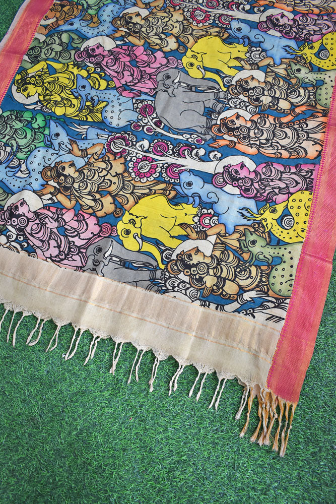 Beautiful Bangalore Cotton Silk Hand Painted Kalamkari Dupatta