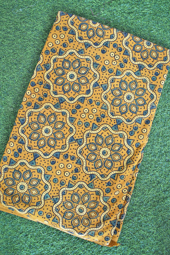 Ajrakh Hand Block Printed Cotton Fabric - 2.5 & 3 mtr option