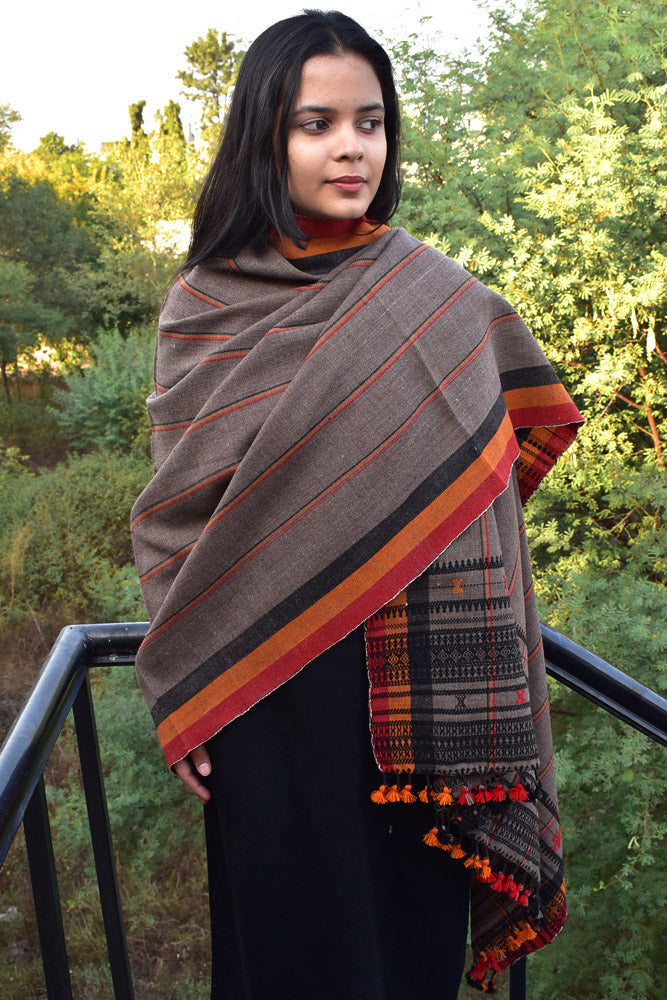 Unique, Warm Handwoven Bhujodi Handwoven Pure Wool shawl with tassels - Unisex Shawls