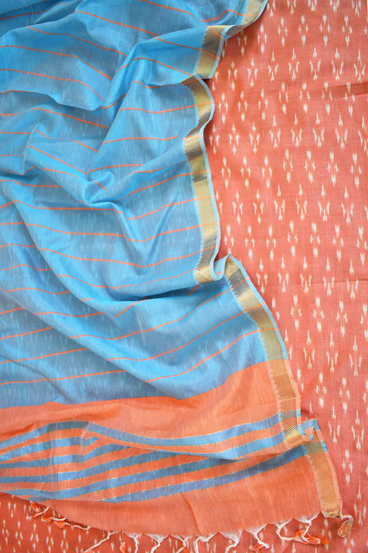 Handwoven Mercerized Ikkat Cotton Kurta with Mangalgiri Silk cotton dupatta