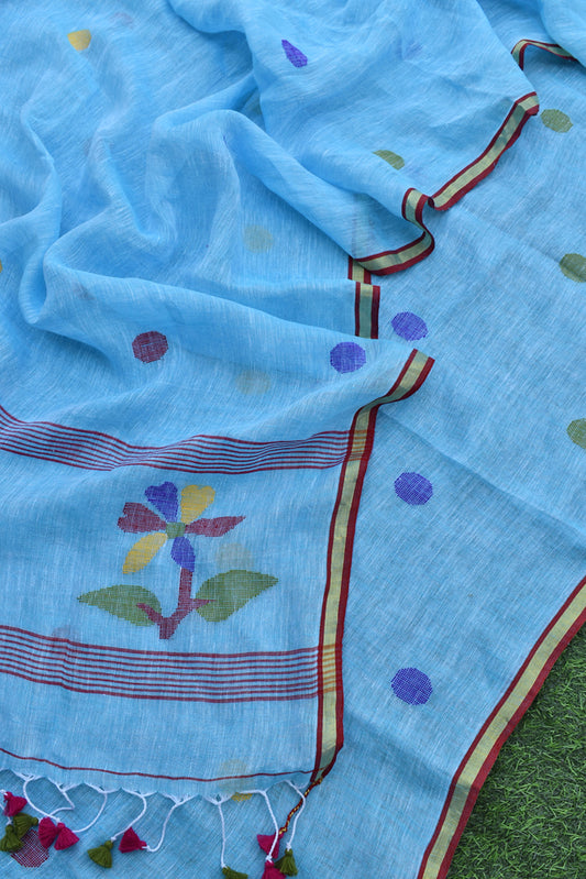 Kalakriti : Beautiful Hand Woven Pure Linen Jamdani Kurta Fabric & Dupatta set