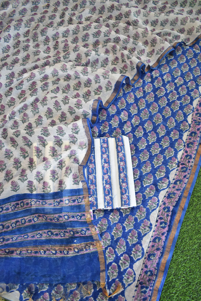 Beautiful Hand Block Printed Chanderi unstitched suit fabric